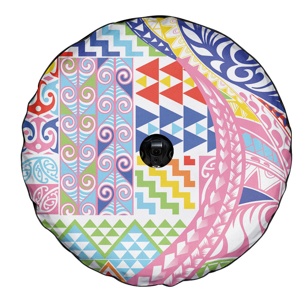 Maori Kowhaiwhai Taniko Patchwork Rainbow Motifs Spare Tire Cover