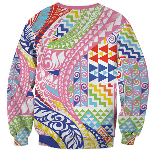 Maori Kowhaiwhai Taniko Patchwork Rainbow Motifs Sweatshirt