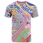 Maori Kowhaiwhai Taniko Patchwork Rainbow Motifs T Shirt