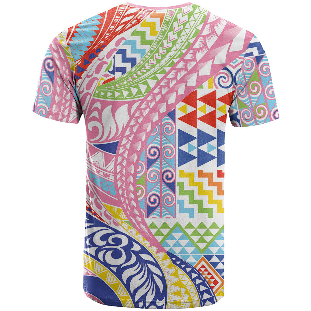 Maori Kowhaiwhai Taniko Patchwork Rainbow Motifs T Shirt