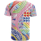 Maori Kowhaiwhai Taniko Patchwork Rainbow Motifs T Shirt