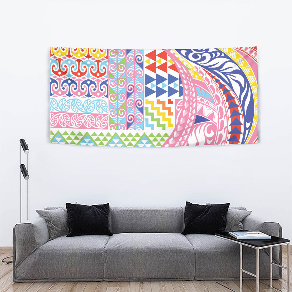 Maori Kowhaiwhai Taniko Patchwork Rainbow Motifs Tapestry