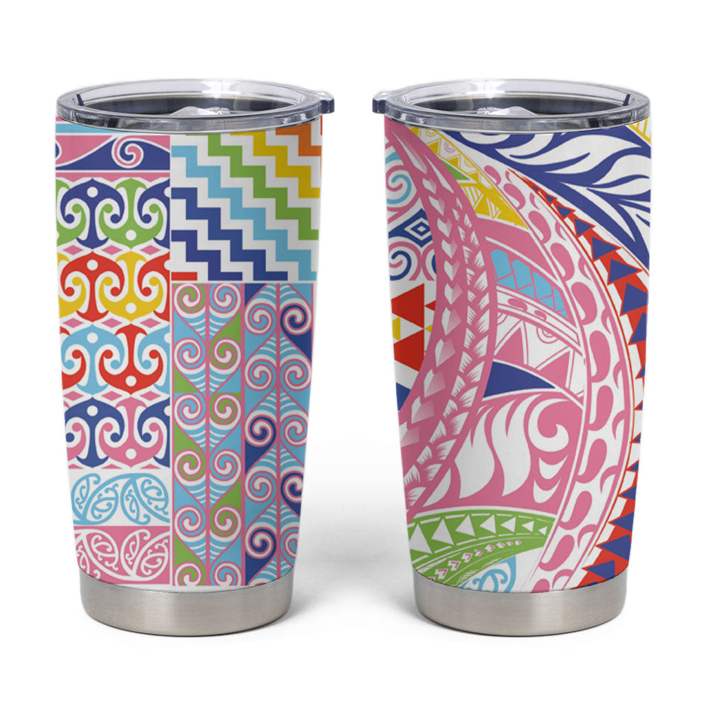 Maori Kowhaiwhai Taniko Patchwork Rainbow Motifs Tumbler Cup