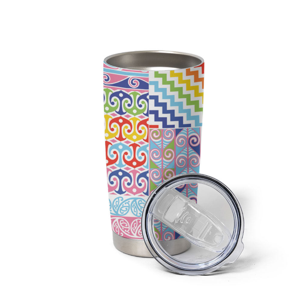 Maori Kowhaiwhai Taniko Patchwork Rainbow Motifs Tumbler Cup