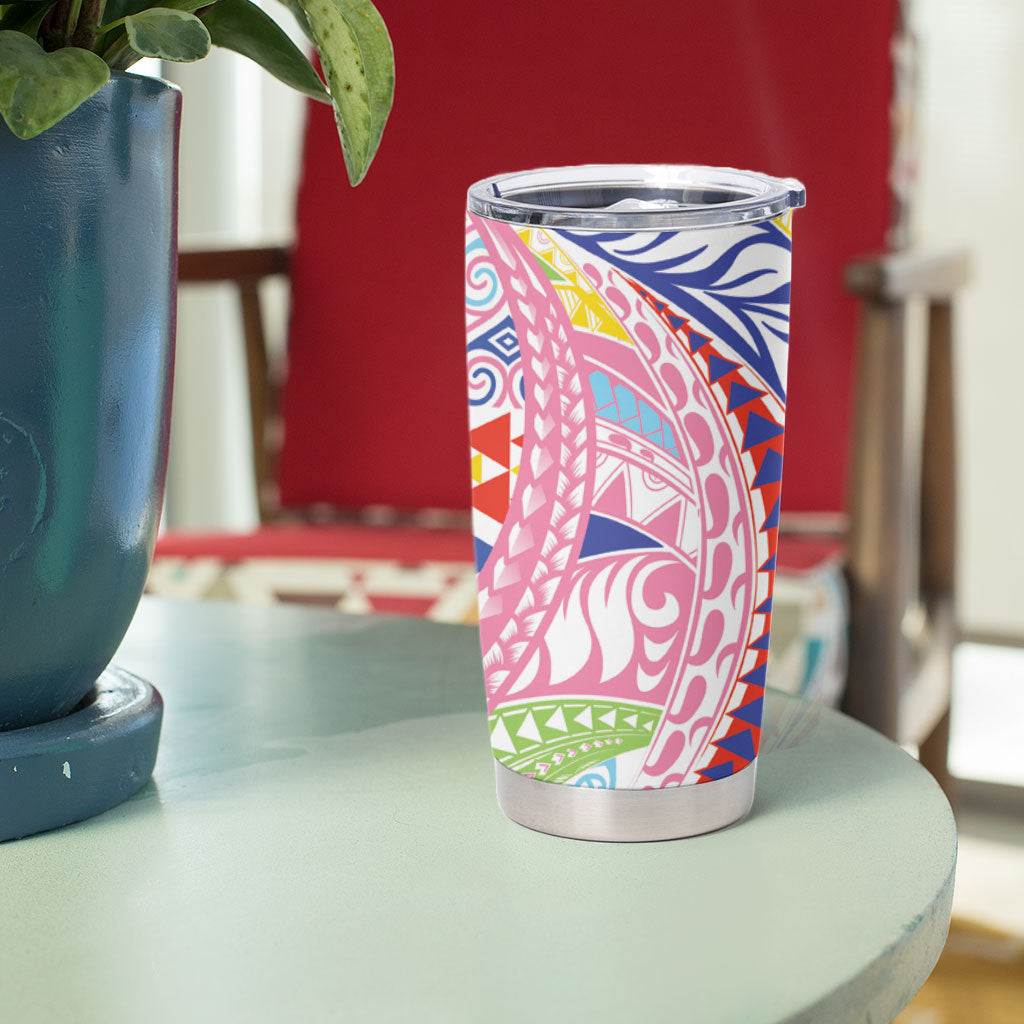 Maori Kowhaiwhai Taniko Patchwork Rainbow Motifs Tumbler Cup