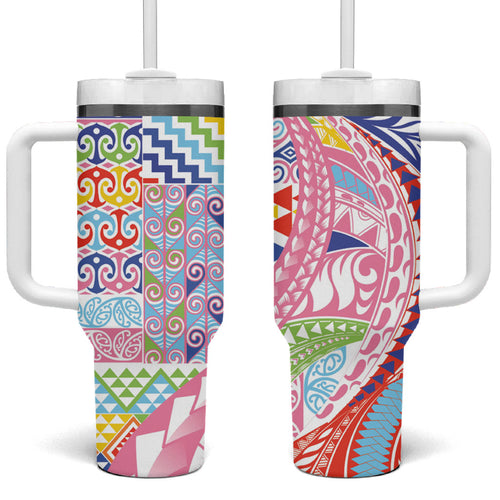 Maori Kowhaiwhai Taniko Patchwork Rainbow Motifs Tumbler With Handle