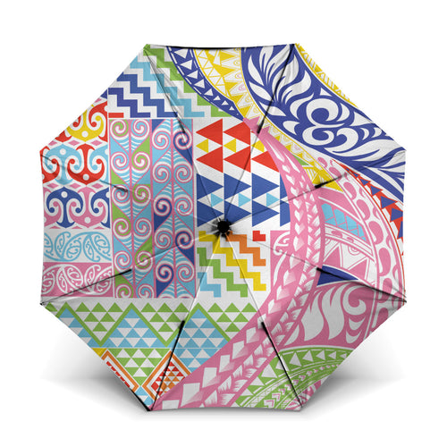 Maori Kowhaiwhai Taniko Patchwork Rainbow Motifs Umbrella