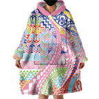 Maori Kowhaiwhai Taniko Patchwork Rainbow Motifs Wearable Blanket Hoodie