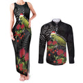 Meri Kirihimete Kakapo Couples Matching Tank Maxi Dress and Long Sleeve Button Shirt Black Silver Fern Christmas Vibe