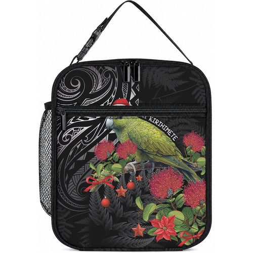 Meri Kirihimete Kakapo Lunch Bag Black Silver Fern Christmas Vibe