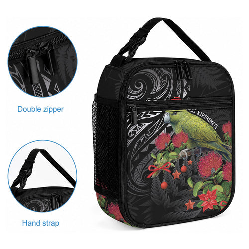 Meri Kirihimete Kakapo Lunch Bag Black Silver Fern Christmas Vibe