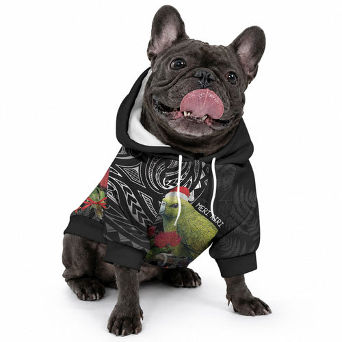 Meri Kirihimete Kakapo Pet Hoodie Black Silver Fern Christmas Vibe