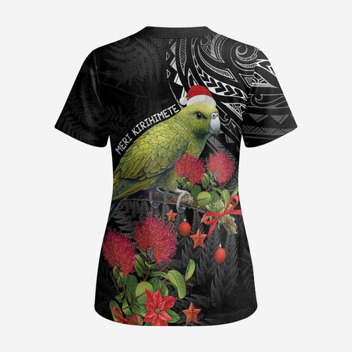 Meri Kirihimete Kakapo Scrub Top Black Silver Fern Christmas Vibe - Aussie Hoodie