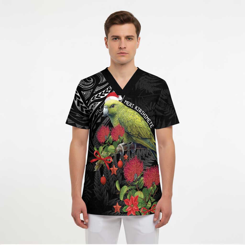 Meri Kirihimete Kakapo Scrub Top Black Silver Fern Christmas Vibe - Aussie Hoodie