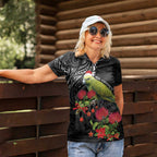 Meri Kirihimete Kakapo Women Polo Shirt Black Silver Fern Christmas Vibe