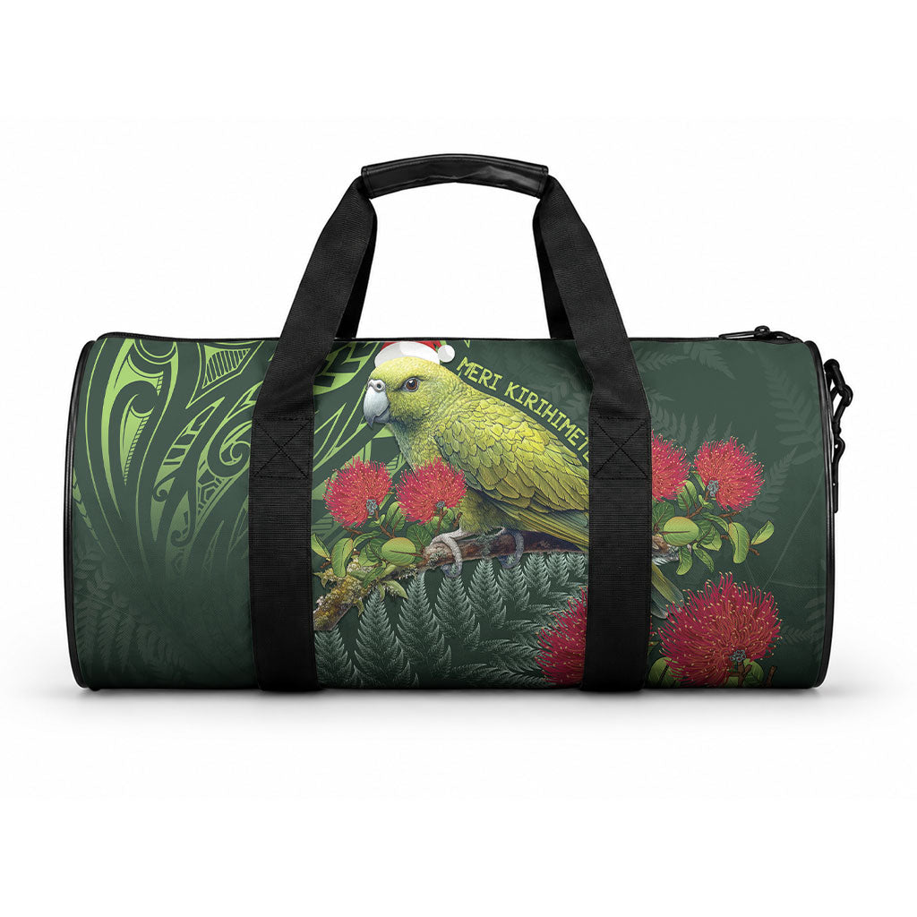 Meri Kirihimete Kakapo Duffle Bag Green Silver Fern Christmas Vibe