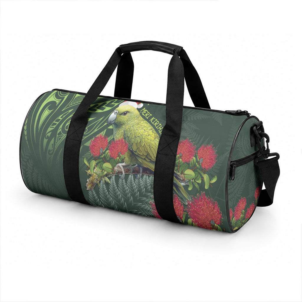 Meri Kirihimete Kakapo Duffle Bag Green Silver Fern Christmas Vibe