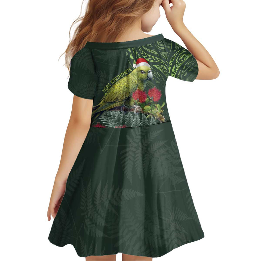 Meri Kirihimete Kakapo Kid Short Sleeve Dress Green Silver Fern Christmas Vibe