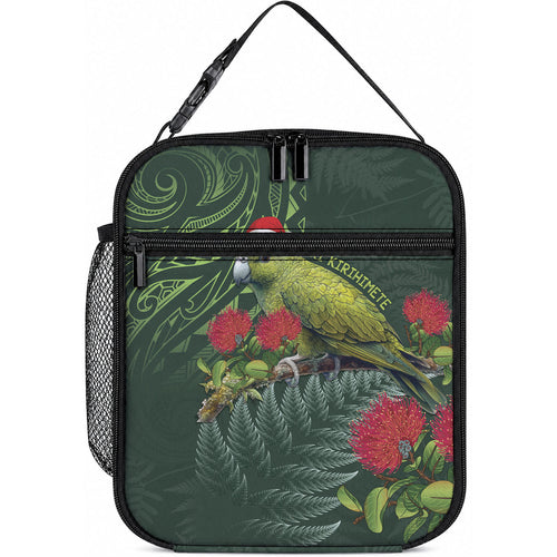 Meri Kirihimete Kakapo Lunch Bag Green Silver Fern Christmas Vibe