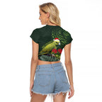 Meri Kirihimete Kakapo Raglan Cropped T Shirt Green Silver Fern Christmas Vibe