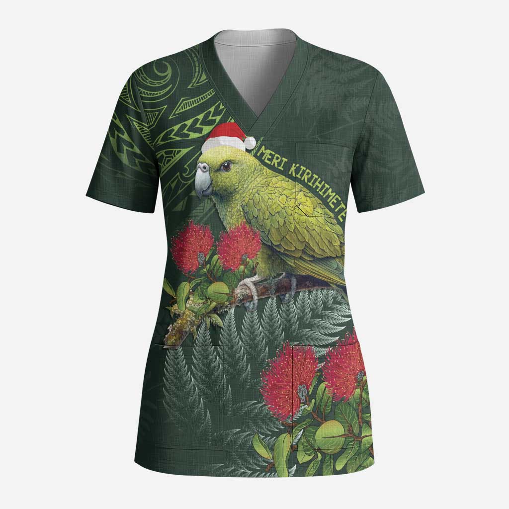 Meri Kirihimete Kakapo Scrub Top Green Silver Fern Christmas Vibe - Aussie Hoodie