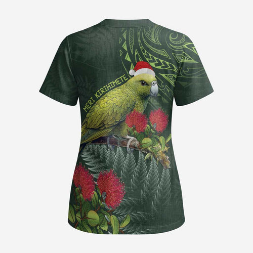 Meri Kirihimete Kakapo Scrub Top Green Silver Fern Christmas Vibe - Aussie Hoodie