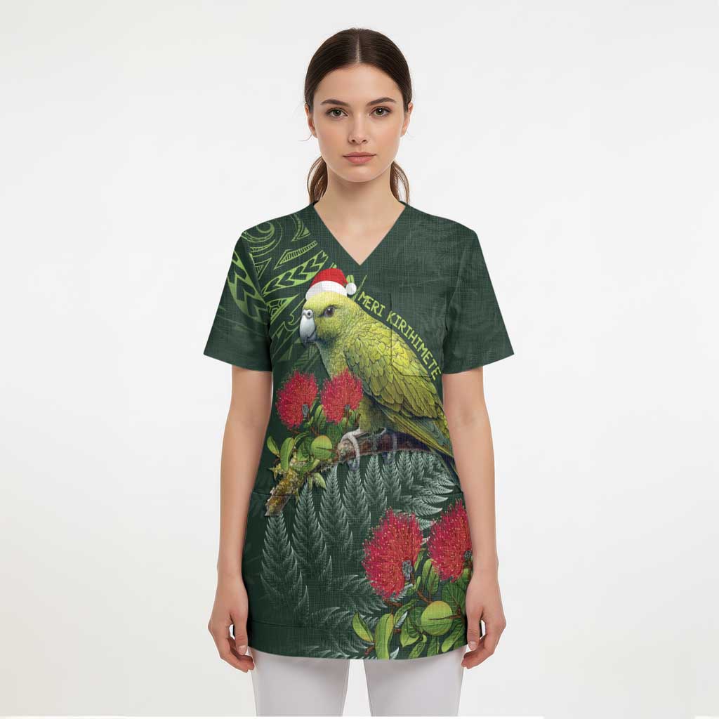 Meri Kirihimete Kakapo Scrub Top Green Silver Fern Christmas Vibe - Aussie Hoodie