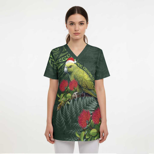 Meri Kirihimete Kakapo Scrub Top Green Silver Fern Christmas Vibe - Aussie Hoodie