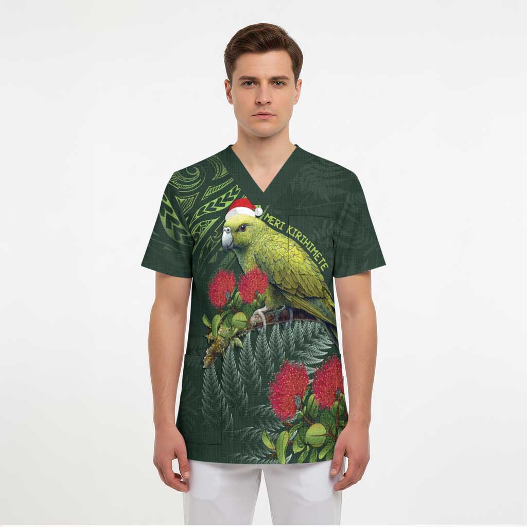 Meri Kirihimete Kakapo Scrub Top Green Silver Fern Christmas Vibe - Aussie Hoodie