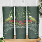 Meri Kirihimete Kakapo Skinny Tumbler Green Silver Fern Christmas Vibe