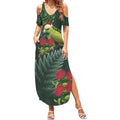 Meri Kirihimete Kakapo Summer Maxi Dress Green Silver Fern Christmas Vibe