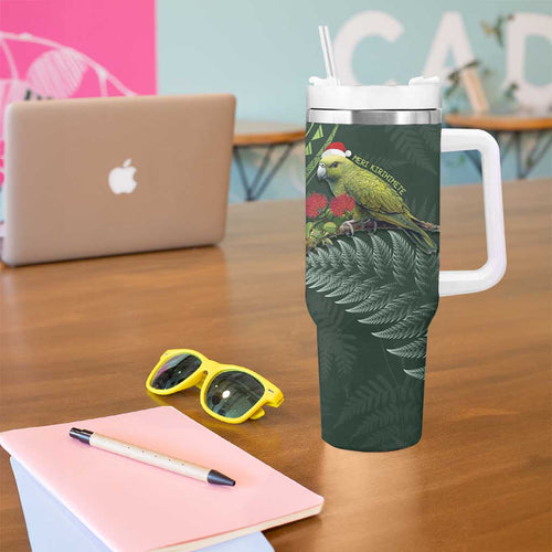 Meri Kirihimete Kakapo Tumbler With Handle Green Silver Fern Christmas Vibe