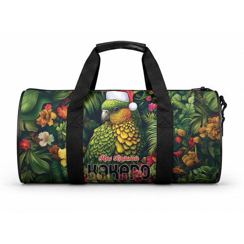 Meri Kirihimete Kakapo Duffle Bag New Zealand Christmas with Tropical Vibe