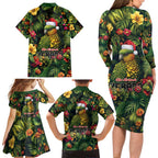Meri Kirihimete Kakapo Family Matching Long Sleeve Bodycon Dress and Hawaiian Shirt New Zealand Christmas with Tropical Vibe