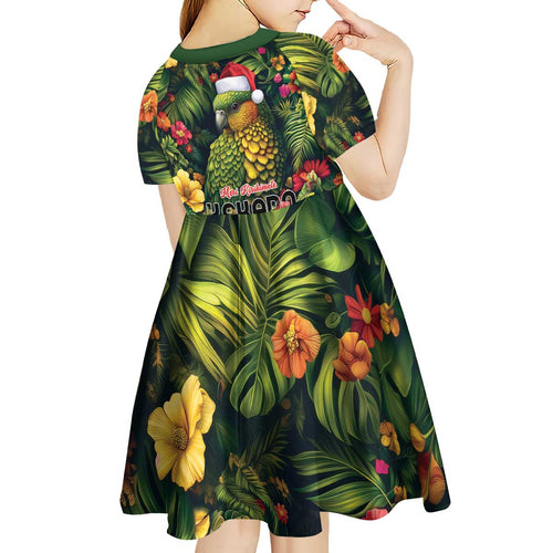 Meri Kirihimete Kakapo Kid Short Sleeve Dress New Zealand Christmas with Tropical Vibe