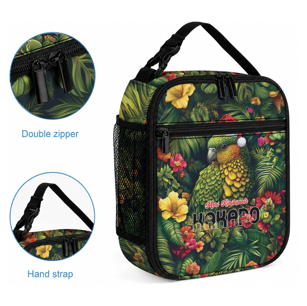 Meri Kirihimete Kakapo Lunch Bag New Zealand Christmas with Tropical Vibe