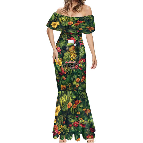 Meri Kirihimete Kakapo Mermaid Dress New Zealand Christmas with Tropical Vibe
