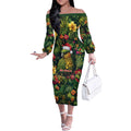 Meri Kirihimete Kakapo Off The Shoulder Long Sleeve Dress New Zealand Christmas with Tropical Vibe