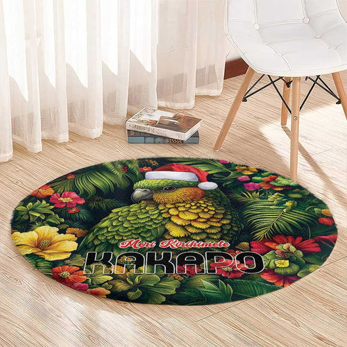 Meri Kirihimete Kakapo Round Carpet New Zealand Christmas with Tropical Vibe
