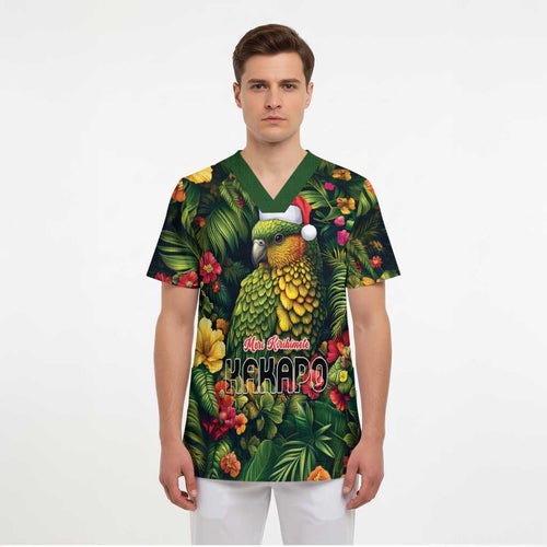 Meri Kirihimete Kakapo Scrub Top New Zealand Christmas with Tropical Vibe - Aussie Hoodie