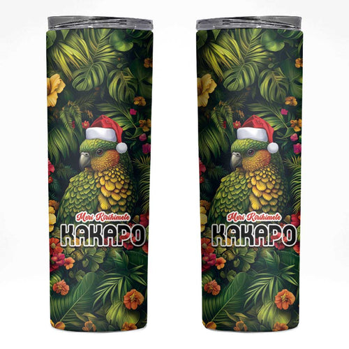 Meri Kirihimete Kakapo Skinny Tumbler New Zealand Christmas with Tropical Vibe