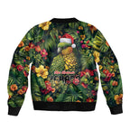 Meri Kirihimete Kakapo Sleeve Zip Bomber Jacket New Zealand Christmas with Tropical Vibe