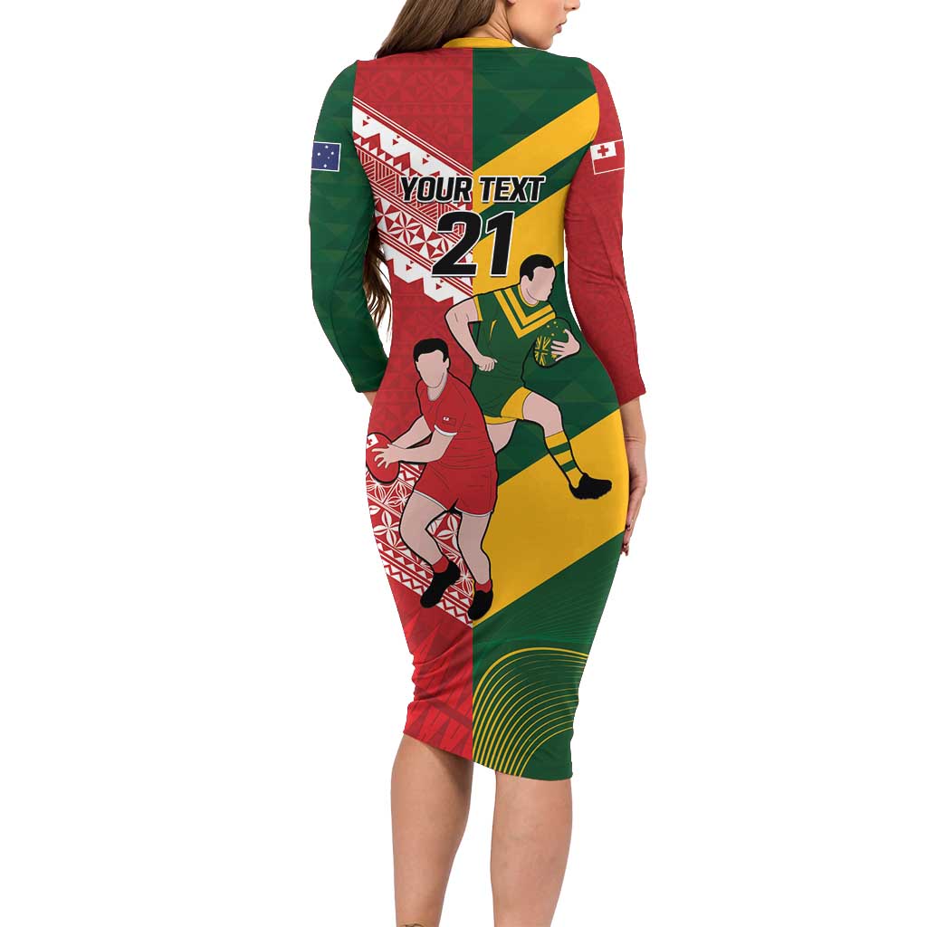 Australia-Tonga Rugby Pacific Custom Family Matching Long Sleeve Bodycon Dress and Hawaiian Shirt The Kangaroos and Mate Ma'a Tonga