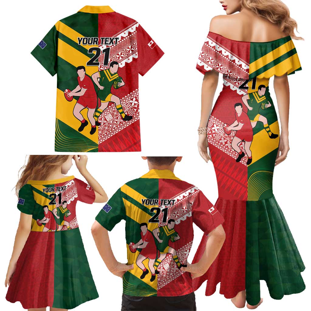 Australia-Tonga Rugby Pacific Custom Family Matching Mermaid Dress and Hawaiian Shirt The Kangaroos and Mate Ma'a Tonga