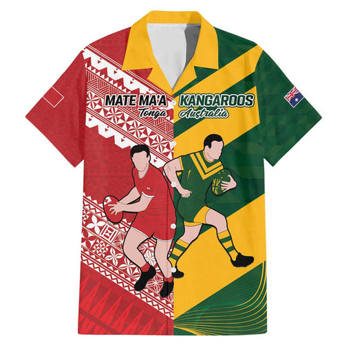 Australia-Tonga Rugby Pacific Custom Family Matching Mermaid Dress and Hawaiian Shirt The Kangaroos and Mate Ma'a Tonga