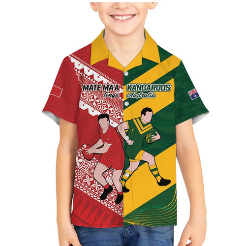Australia-Tonga Rugby Pacific Custom Family Matching Mermaid Dress and Hawaiian Shirt The Kangaroos and Mate Ma'a Tonga