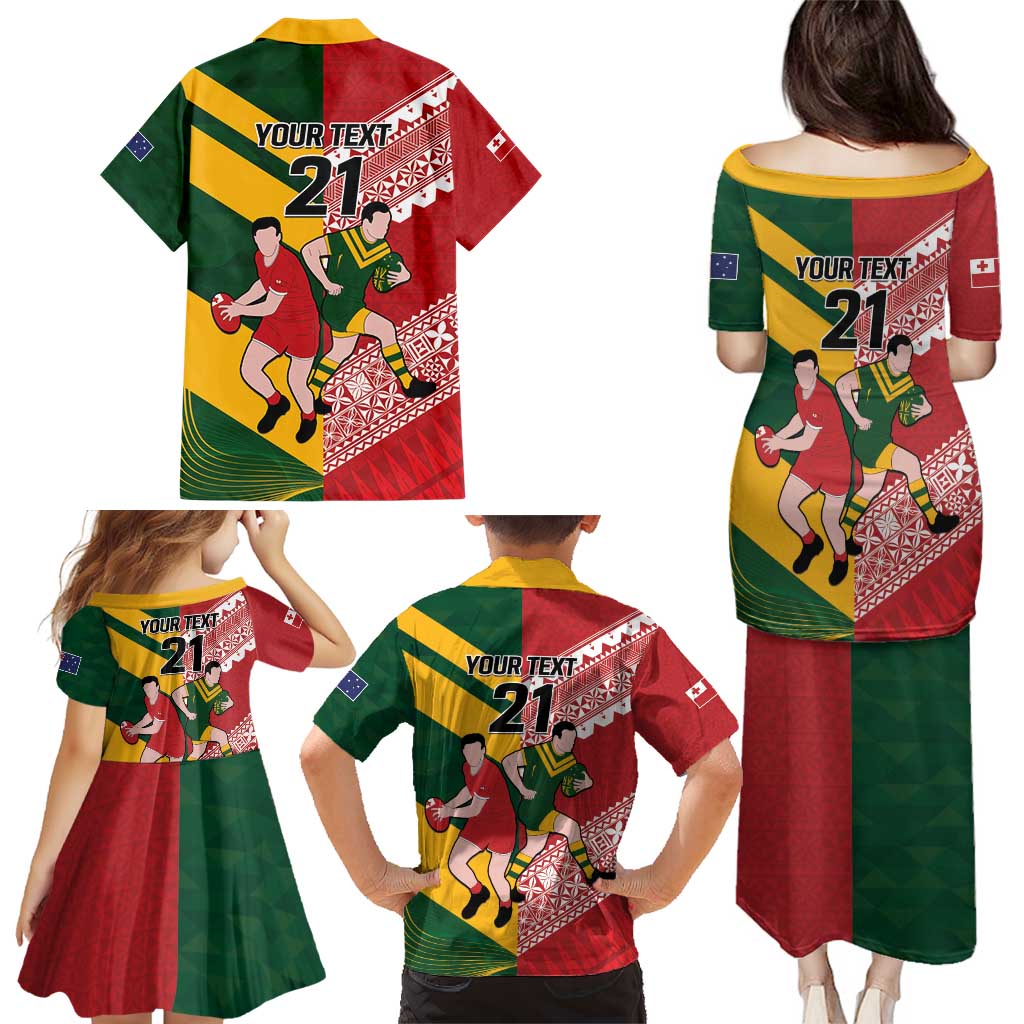 Australia-Tonga Rugby Pacific Custom Family Matching Puletasi and Hawaiian Shirt The Kangaroos and Mate Ma'a Tonga