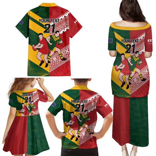 Australia-Tonga Rugby Pacific Custom Family Matching Puletasi and Hawaiian Shirt The Kangaroos and Mate Ma'a Tonga