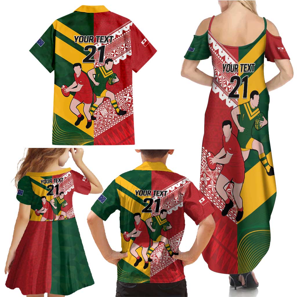 Australia-Tonga Rugby Pacific Custom Family Matching Summer Maxi Dress and Hawaiian Shirt The Kangaroos and Mate Ma'a Tonga