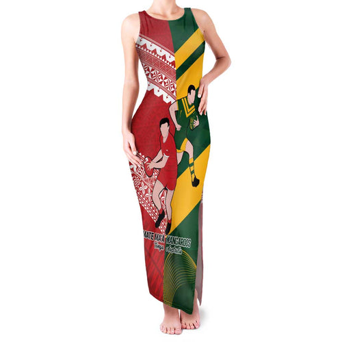 Australia-Tonga Rugby Pacific Custom Family Matching Tank Maxi Dress and Hawaiian Shirt The Kangaroos and Mate Ma'a Tonga